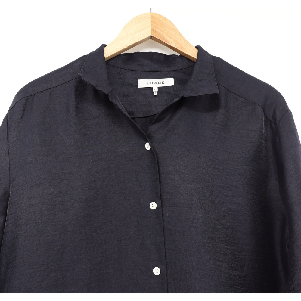 Frame Women's Linen Button Down Long Sleeve Navy Coastal Dress Sz S - Picture 3 of 7